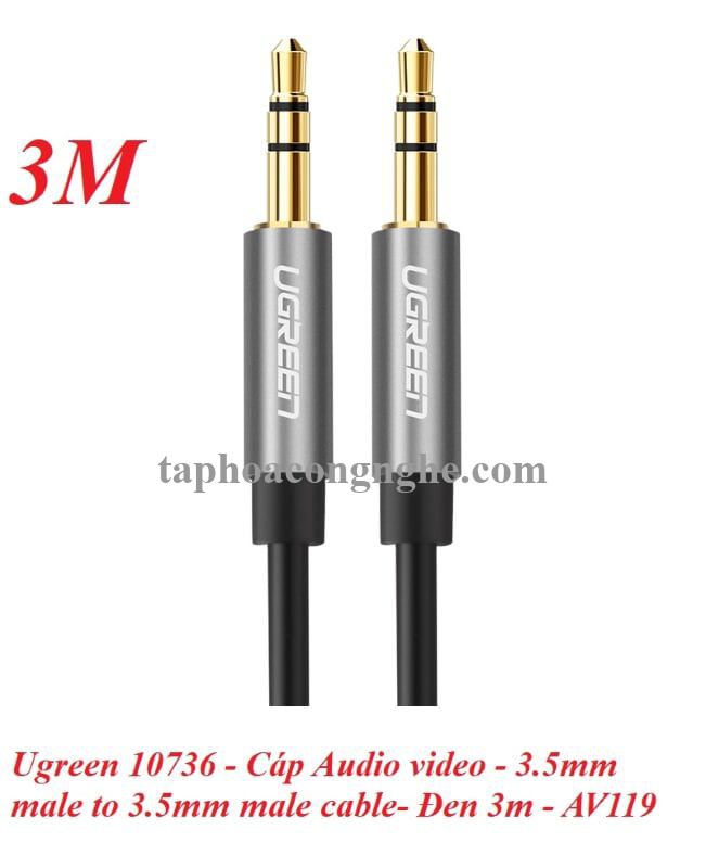 Ugreen 10736 3M màu Đen Cáp âm thanh 2 đầu 3.5mm dương dây tròn TPE cao cấp AV119 30010736
